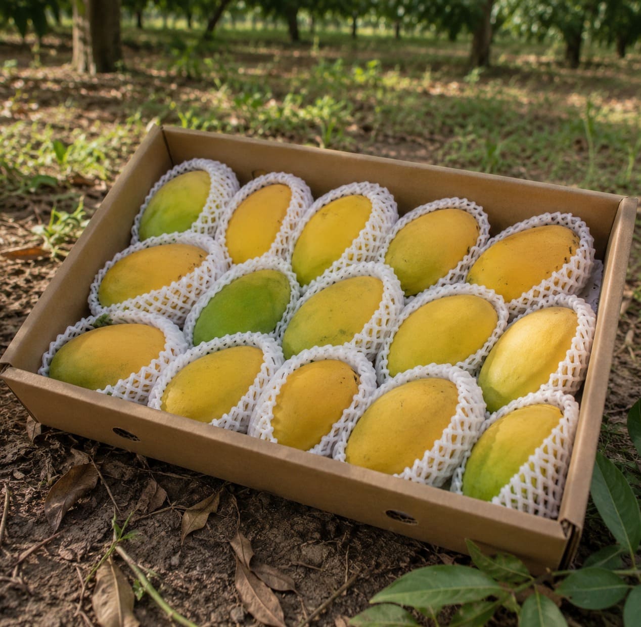 Luxurious king size sindhri mango packaging using foam nets for corporate clients